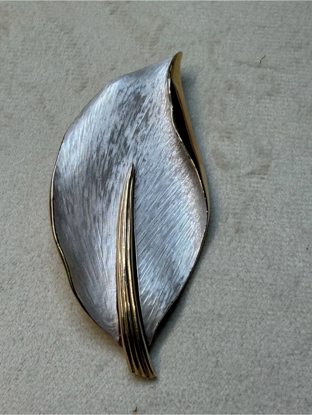 Brushed Silver-Tone Leaf Brooch with Gold Accent - Women Jewelry Brooches